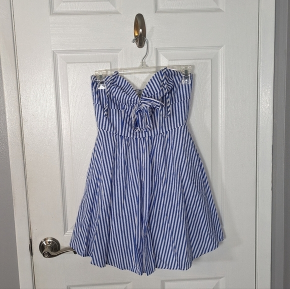 A'Gaci Lace-Up Blue and White Striped Strappy Corset Style Cotton Dress Size S - Picture 2 of 8